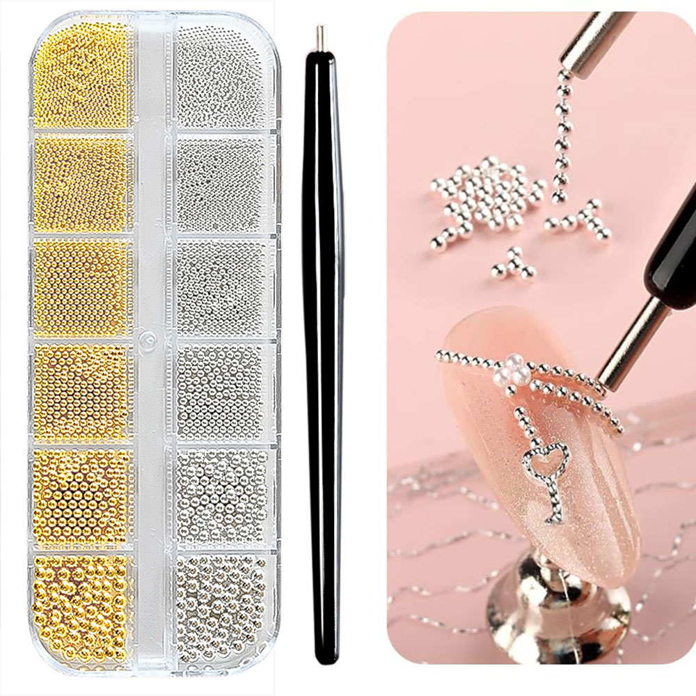 Nail Art Valentines Day - 12 Griglia Oro/Argento Mini Perline di