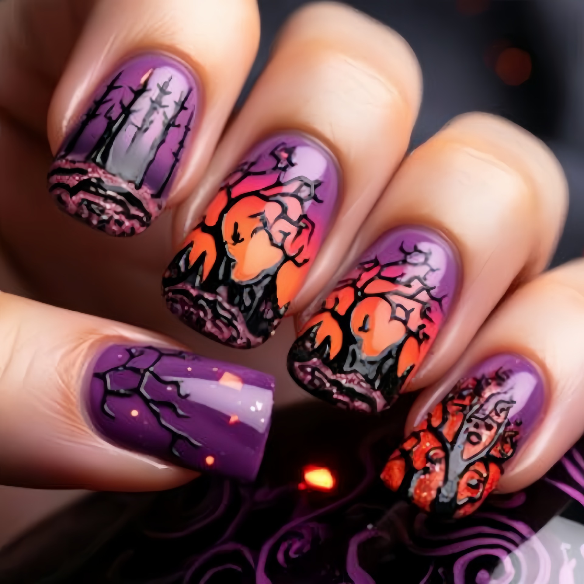 Nail Art Orange - Unghie finte quadrate di medie dimensioni