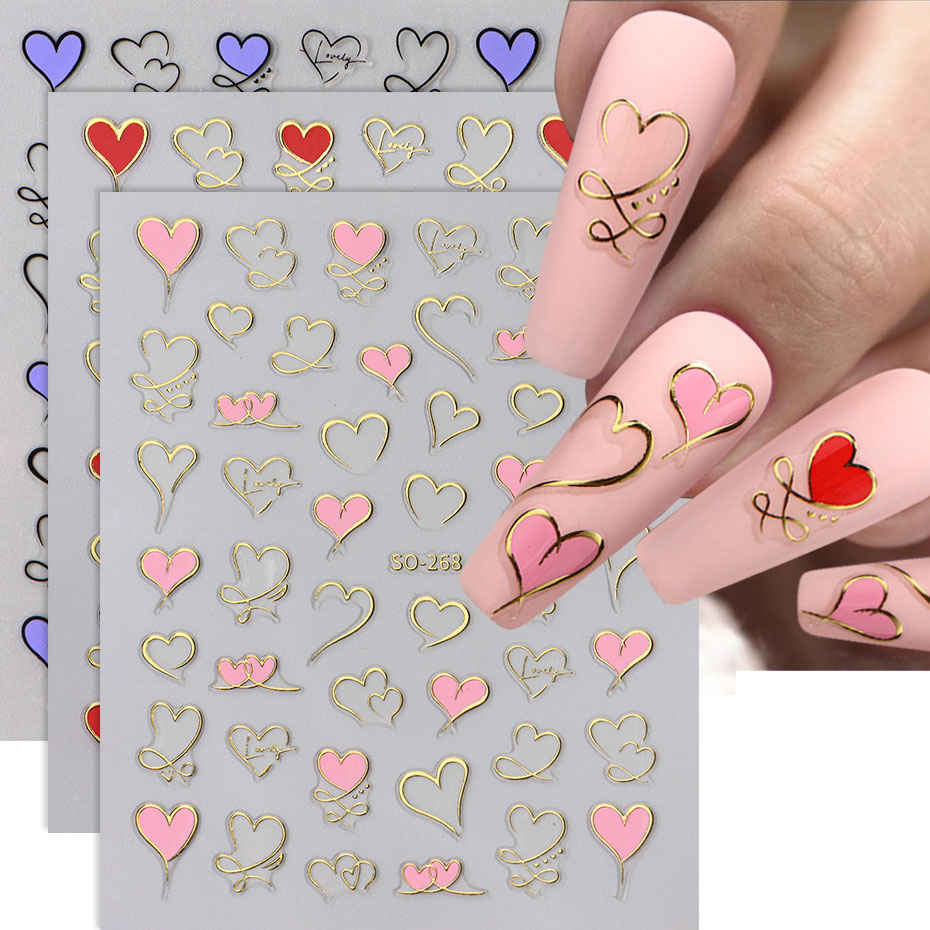 Nail Art Valentines Day - 3 pz Y2K Oro Onda Linea