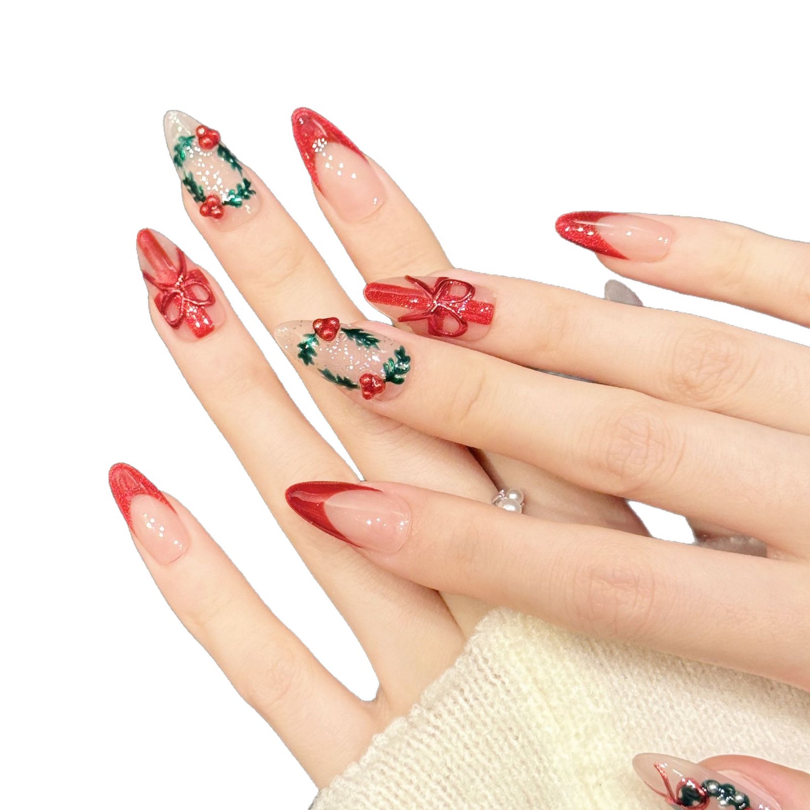 10 pezzi di Natale rosso nudo  - Nail Art Press On recensione e prezzo